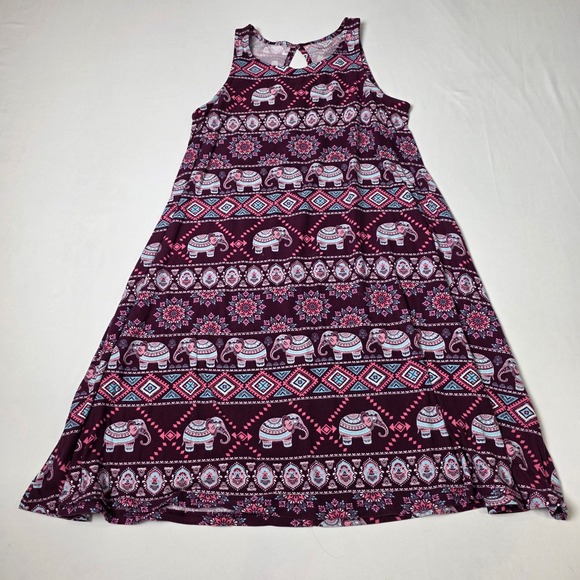Bobbie Brooks Dresses & Skirts - Bobbie Brooks Elephant Print Sundress Womens‎ Small Maroon Boho Sleeveless Swing